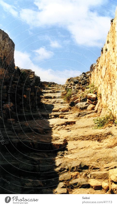Stufen Ruine Griechenland Kreta Europa Treppe Stein Himmel Schatten