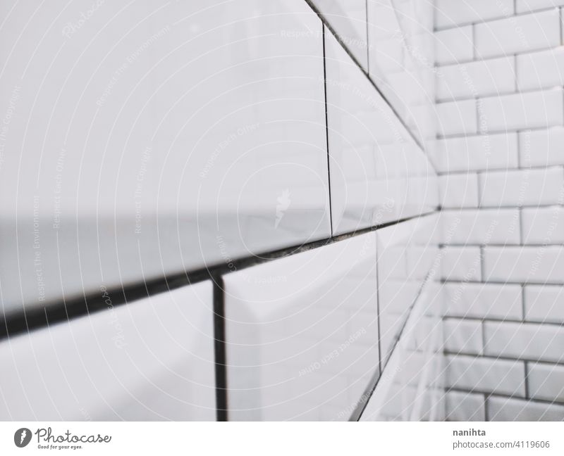 Weiß und schwarz glänzende Ziegelwand Glanz Wand Dekoration & Verzierung weiß neu Hintergrund Muster industriell Kontrast sehr wenige minimalistisch Tapete