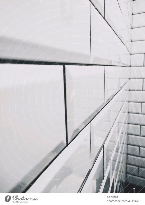 Weiß und schwarz glänzende Ziegelwand Glanz Wand Dekoration & Verzierung weiß neu Hintergrund Muster industriell Kontrast sehr wenige minimalistisch Tapete