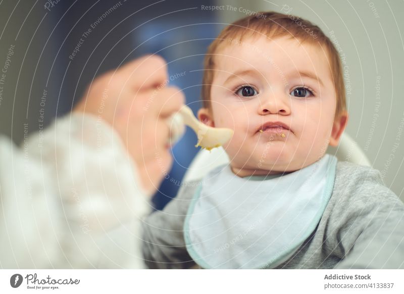 Mutter füttert kleines Kind mit Avocado Baby essen Futter Lebensmittel Kleinkind frisch Gesundheit natürlich Mahlzeit niedlich Kindheit wenig hungrig Ernährung