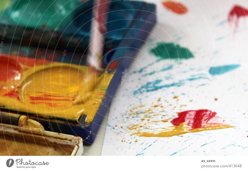 Action Painting Design Dekoration & Verzierung Kindergarten Kunst Künstler Maler Gemälde Papier Flüssigkeit nass mehrfarbig gelb grün rot Freude Tatkraft