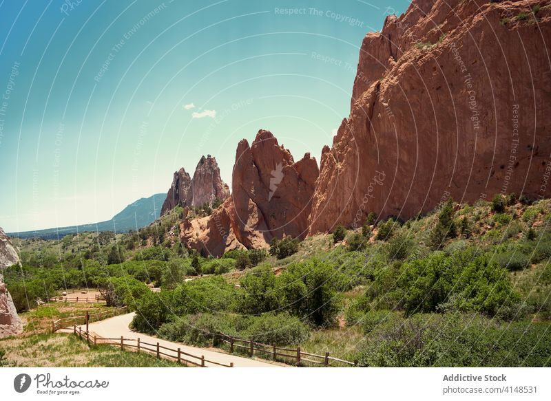 Garten der Götter an einem sonnigen Tag Wahrzeichen Tourist Felsen berühmt Urlaub Sommer Colorado USA Vereinigte Staaten Stein amerika erstaunlich Tal