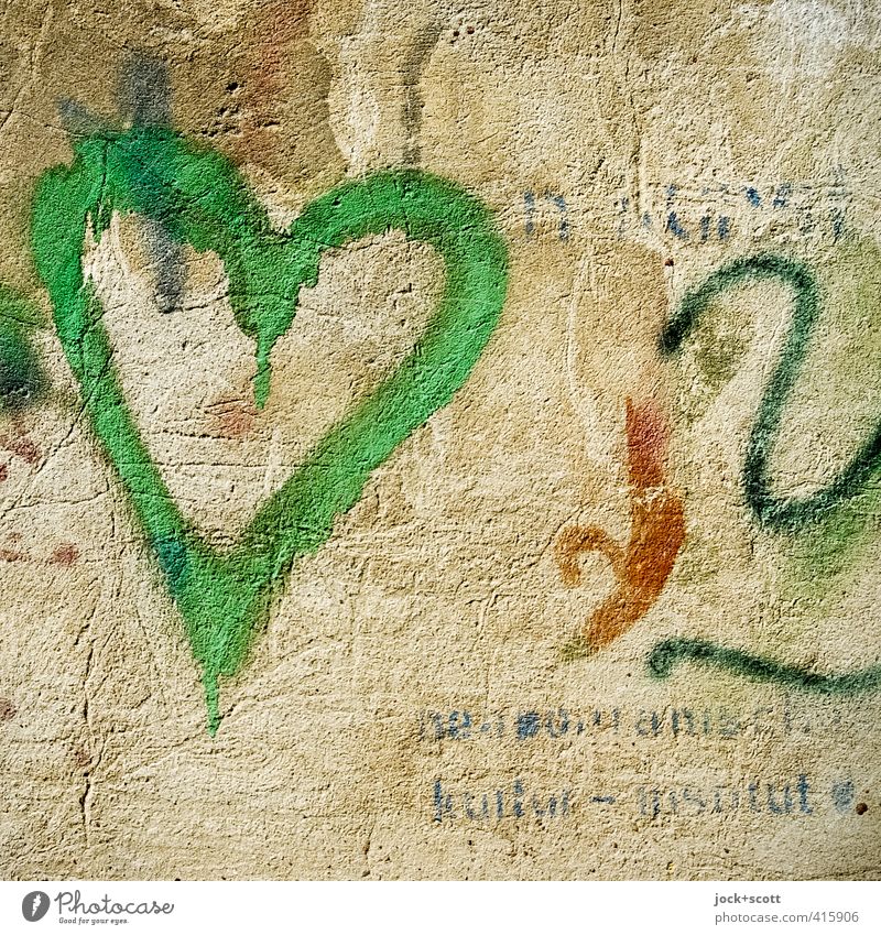 Grünes Herz Subkultur Straßenkunst Wand Schriftzeichen Graffiti einfach Wärme grün Verliebtheit Romantik Glück Hoffnung einzigartig Kreativität Leichtigkeit rau