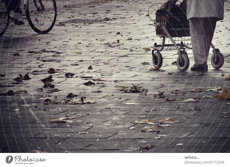 Im Herbst des Lebens Rollator Mensch Senior Fahrrad Gehhilfe Weiblicher Senior Spaziergang 60 und älter Alter einkaufen Stadtbummel Rentner Lebensabend