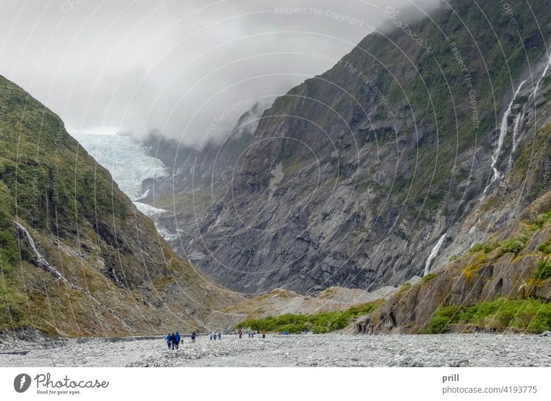 Franz-Josef-Gletscher Neuseeland Südinsel Eis Südalpen Berge u. Gebirge alpin Bergkette Waiho-Fluss Tal Berghang bewachsen Natur natürlich Landschaft Tourismus