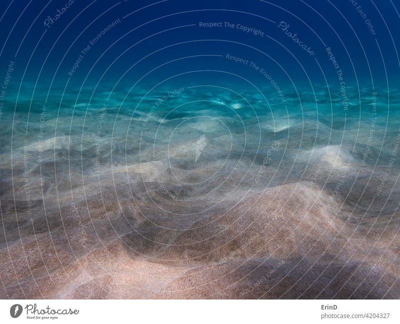 Sandy Meeresboden unter klarem blauen Wasser Low Angle Unterwasser sandig Gesäß Stock aqua beige Hintergrund malerisch Landschaft Meereslandschaft ruhig