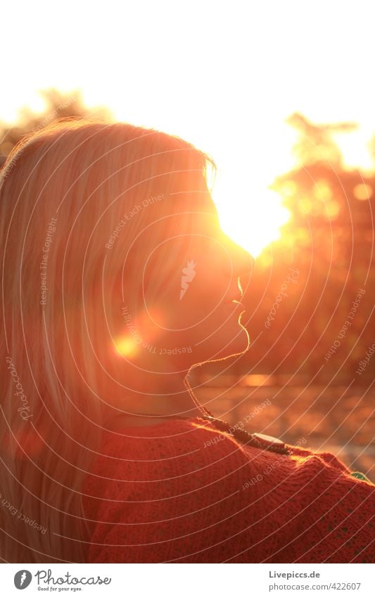 Örchi Mensch feminin Frau Erwachsene Kopf 1 18-30 Jahre Jugendliche Sonne Sonnenaufgang Sonnenuntergang Sonnenlicht leuchten Blick Gelassenheit geduldig ruhig