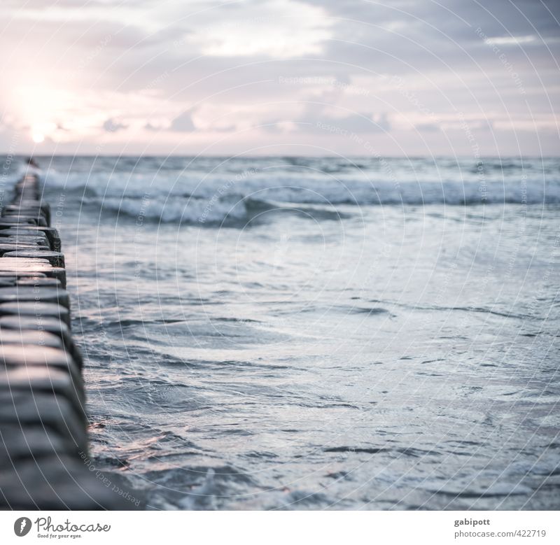 Wellenrauschen lauschen Natur Landschaft Urelemente Wasser Himmel Horizont Sonnenaufgang Sonnenuntergang Sommer Küste Ostsee Meer Unendlichkeit natürlich