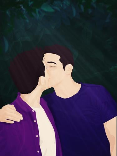 Zwei Männer, die sich küssen küssende Männer schwul lgbt Paar Liebe Romantik außerhalb Licht Fröhlichkeit Partnerschaft Homosexualität
