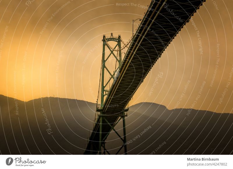 Die Lions Gate Bridge in Vancouver, Kanada Brücke Löwentor Verkehr Park Landschaft reisen Architektur Farben Wolken Großstadt Autos Nordamerika British Columbia