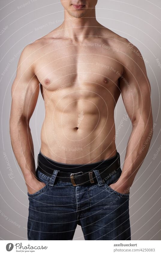muskulöser männlicher Torso mit Waschbrettbauch Muskeln Körper Bodybuilding Mann Fitness Bodybuilder maskulin sportlich Maskulinität oben ohne Figur Anatomie
