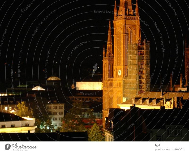 Wiesbaden bei Nacht Stadt Beleuchtung Architektur Religion & Glaube Abend überblicken