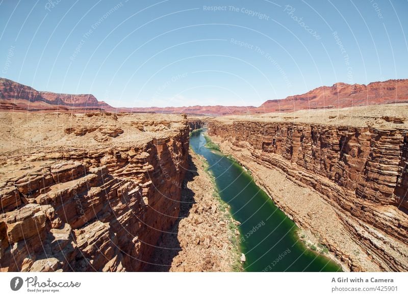Navajo country Umwelt Natur Landschaft Urelemente Erde Sand Himmel Wolkenloser Himmel Horizont Sommer Wetter Schönes Wetter Dürre Felsen Schlucht Flussufer
