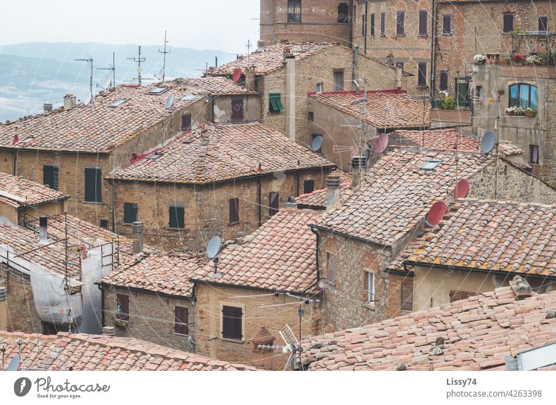 Über den Dächern der Toscana Italien Dorf Häuser über den Dächern Ausblick Urlaub Ferien Bella Italia Aussicht Sommer Weitblick Urlaubsreise Reise Gebäude