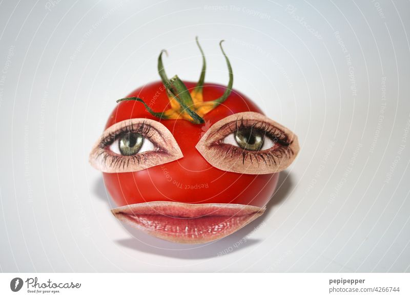 Ich esse nichts was Augen hat - Tomate mit aufgeklebten Mund und Augen Tomatensauce Ernährung Lebensmittel Vegetarische Ernährung Gemüse Gesunde Ernährung