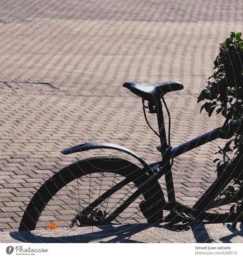 Schwarzes Fahrrad auf der Straße Verkehrsmittel Transport Fahrradfahren Radfahren Zyklus Sitz Lenker Objekt Sport Hobby Lifestyle im Freien urban Gesundheit