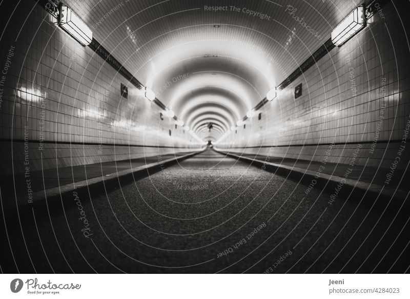 Sogwirkung | Tunnel aus der Froschperspektive Tunnelblick geradeaus Linie Flucht Zentralperspektive Licht Fluchtpunkt Beleuchtung Symmetrie Menschenleer