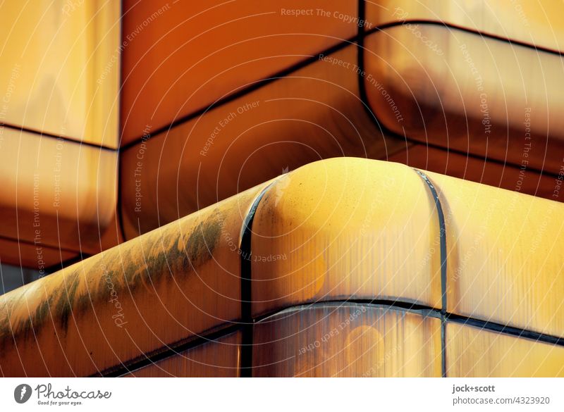 Module in Orange orange Architektur Fassade Detailaufnahme Strukturen & Formen Ecke Nachkriegsmoderne abstrakt Fuge verwittert Zahn der Zeit Stil Symmetrie