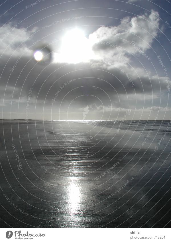 Amrum Strand Wolken Reflexion & Spiegelung Wasser Ferne wasserkante Sonne Wassertropfen Linse