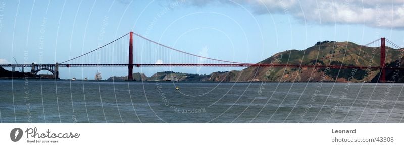 Golden Gate 3 Meer Wasserfahrzeug Segelschiff Hügel Baum Wolken San Francisco Amerika Golden Gate Bridge Panorama (Aussicht) Brücke Bucht Berge u. Gebirge