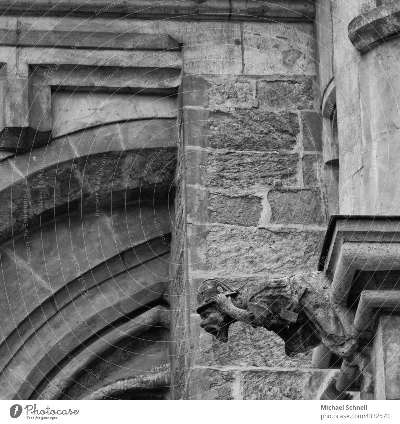 Schreiende oder Wasser speiende Figur an einer Kirchenfassade Fassade kirchenfassade Religion & Glaube schreien schreiend Dämonen vertreiben laut lautstark