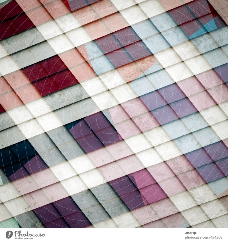 V5² Stil Design Fassade Holzwand Linie Dekoration & Verzierung violett rot türkis weiß Farbe Perspektive Doppelbelichtung Farbfoto mehrfarbig Außenaufnahme