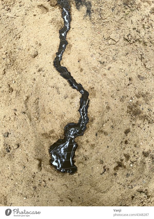 Ölspur, Nabelschnur oder doch nur schmutziges Wasser, welches kunstvoll abfließt Sand Natur Wald Farbfoto Außenaufnahme Tag Umwelt Menschenleer natürlich Boden