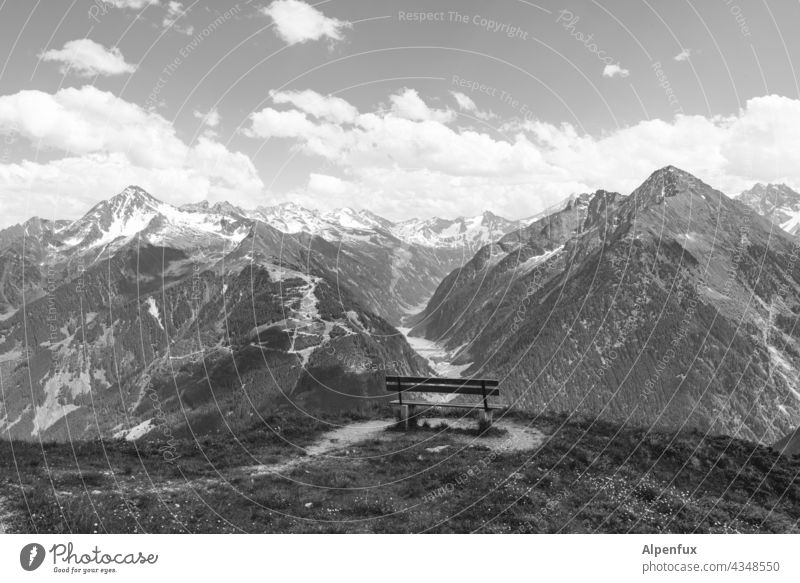 Die Bank meines Vertrauens Aussicht Aussichtspunkt Ferien & Urlaub & Reisen Berge u. Gebirge Panorama (Aussicht) Natur Landschaft Himmel Wolken Alpen wandern
