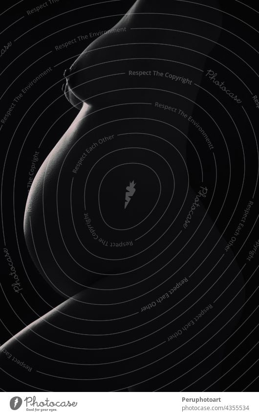 Silhouette einer zukünftigen Mutter schwanger Frau weiß Hintergrund vereinzelt nackt Brust Profil schön schwarz Aktfotos Menschen Atelier Porträt jung Person
