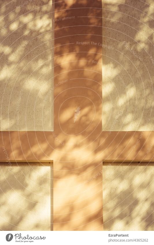 Erleuchtung Kreuz Fassade Wand Mauer Linie Streifen Licht leuchten Kirche Schatten Lichterscheinung abstrakt Gebäude Architektur Design Religion & Glaube