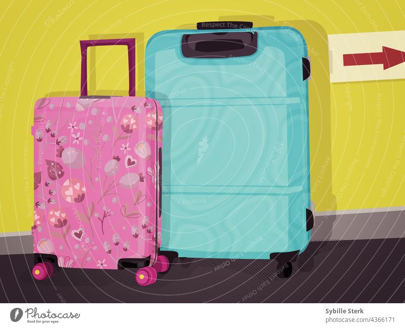 Seine und ihre Koffer am Flughafen seine und ihre blau rosa Blume Kamee Reisen Ausflug reisen Feiertag Reisender Gepäck Ferien & Urlaub & Reisen