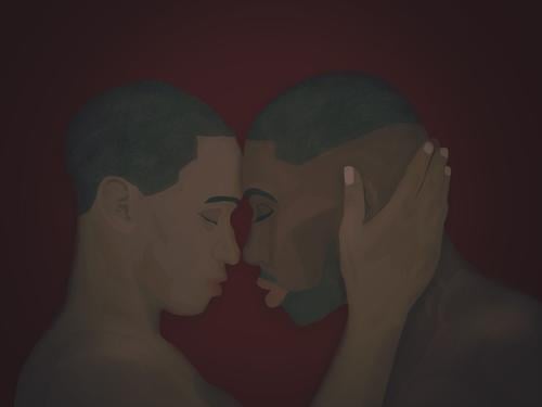 Zwei Männer in einer zärtlichen Umarmung sanft Leidenschaft Zärtlichkeit lgbt schwul Paar Mann afrikanische ethnische Zugehörigkeit Homosexualität Partnerschaft