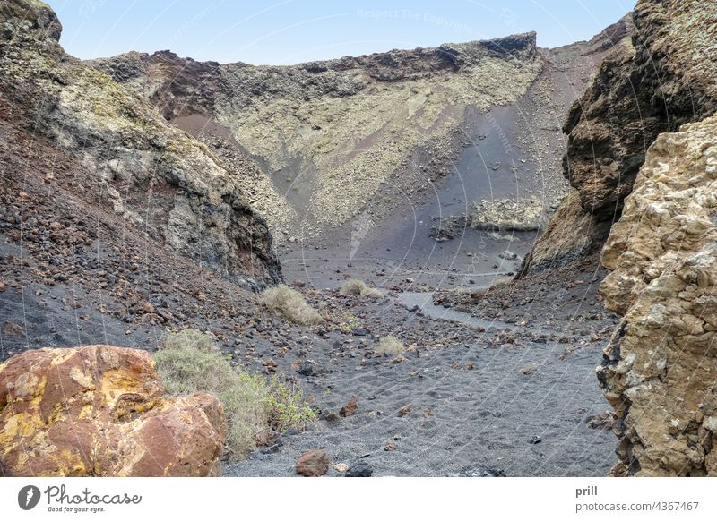 Timanfaya-Nationalpark Caldera de los Cuervos Lanzarote Spanien Insel vulkanisch Kanarische Inseln vulkanische Erde Vulkanismus Gesteinsformationen Stein