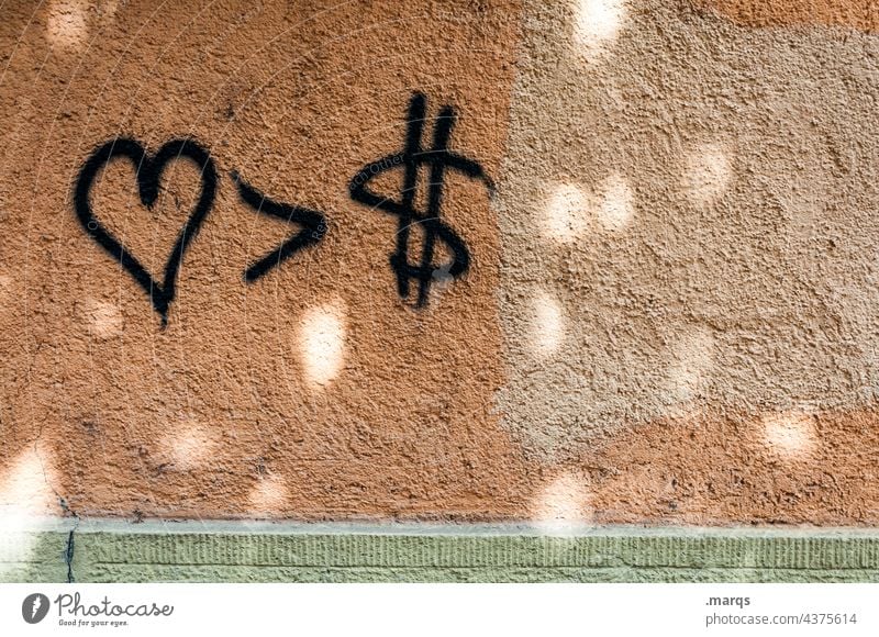 <3 > $ Liebe Menschlichkeit profit Geld Gier Geldgier zuversicht Hoffnung Reichtum Politik & Staat Symbole & Metaphern Priorität Wand Lichterscheinung Zeichen