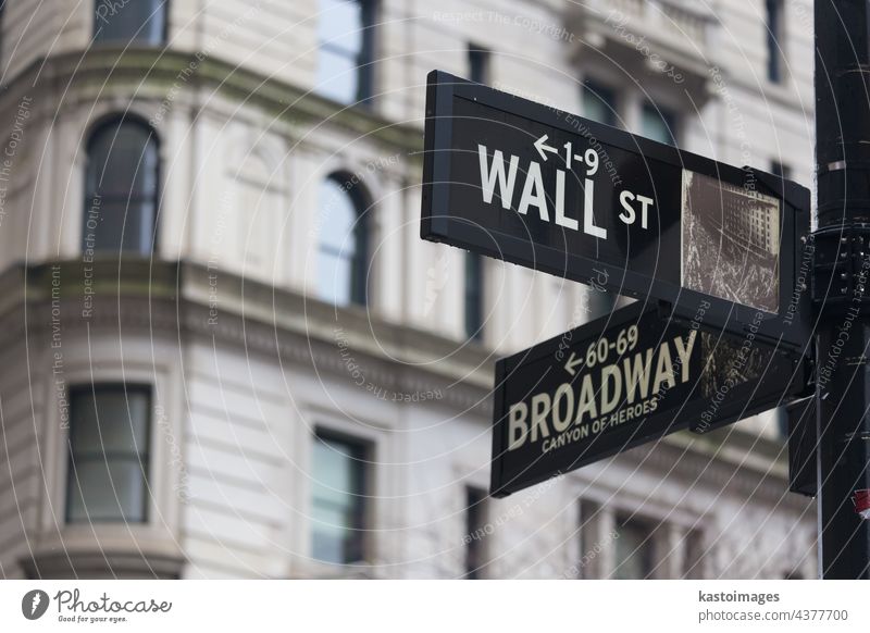 Straßenschild Wall St., New York, USA. Wall Street New York State Börse Straßennamenschild amerika Brühe Banking Markt Finanzen New York City Zeichen nasdaq
