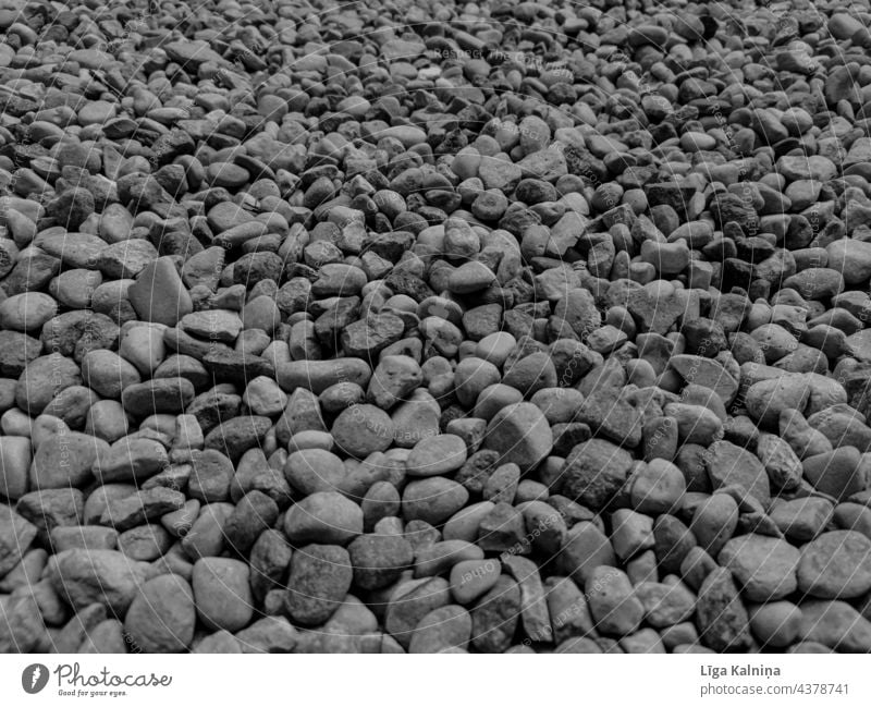 Vollbild-Hintergrund aus Kieselsteinen in Schwarz und Weiß Steine Felsen Landschaft Natur Schwarzweißfoto in voller Länge voller Rahmen felsig Strand
