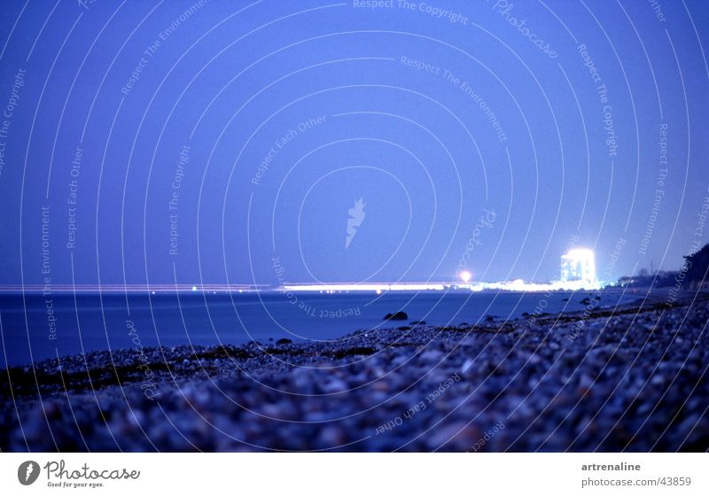 Lichtfähre Langzeitbelichtung Nacht Horizont Strand Schifffahrt Wasser