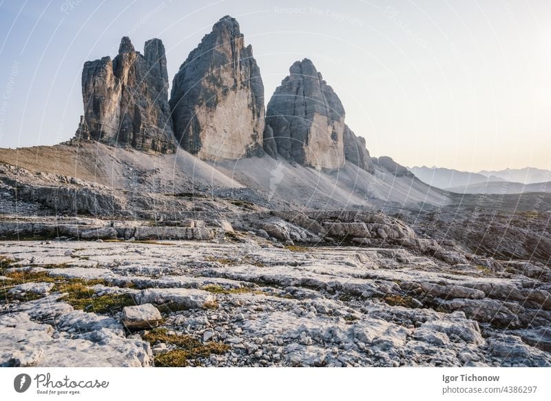 Die Drei Zinnen, in den Sextner Dolomiten, Italien lavaredo drei Spitzenwerte Berge u. Gebirge Landschaft Natur alpin reisen Europa im Freien dolomiti Park