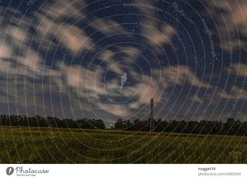 Milchstraße, Venus und Meteor über einem Wald Milchstrasse Nacht Stern Außenaufnahme Himmel Nachthimmel Farbfoto Menschenleer Landschaft Langzeitbelichtung