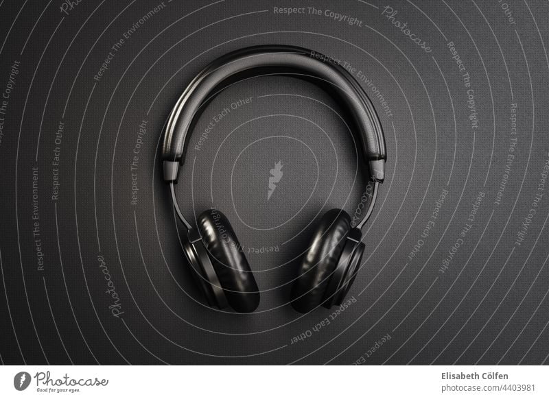 Schwarzer Kopfhörer 3D-Illustration Audio stereo Musik schwarz 3d Stimmung Gerät Technik & Technologie modern Accessoire Objekt zuhören Apparatur Headset