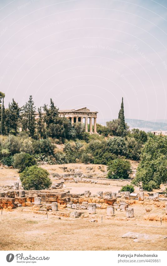Ein Blick auf den Hephaistos-Tempel in Athen, Griechenland hephaestus Archäologie historisch Landschaft antik Agora