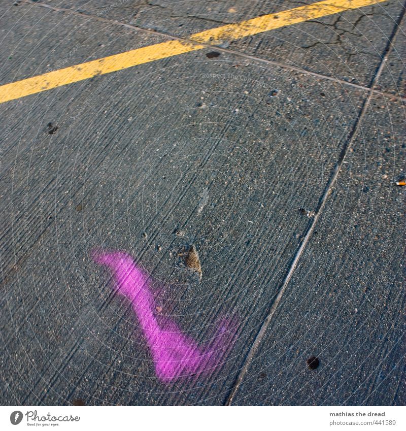 PINK Menschenleer Zeichen Schriftzeichen Ornament Hinweisschild Warnschild trist Beton Furche Strukturen & Formen rosa gelb Fleck Streifen abstrakt