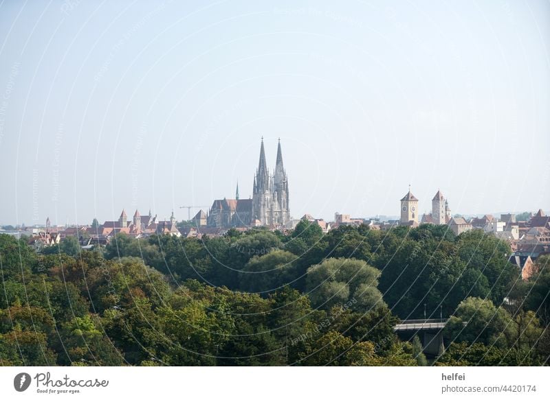 Stadtansicht von Regensburg mit seinen vielen Kirchen und den gotischen Dom St. Peter bayern altstadt regensburg Außenaufnahme donau Architektur