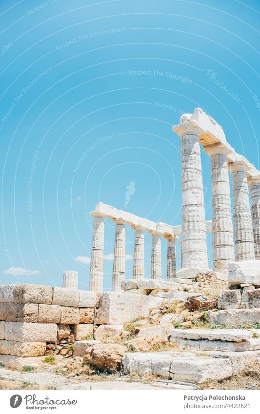 Der Tempel des Poseidon vor blauem Himmel in Griechenland Poseidon-Tempel Archäologie historisch antik Kap Sounion