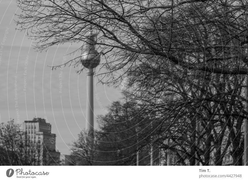 Karl Marx Allee mit Fernsehturm Berlin Friedrichshain Karl-Marx-Allee Fassade Berliner Fernsehturm Stadtzentrum Hauptstadt Außenaufnahme Menschenleer Gebäude