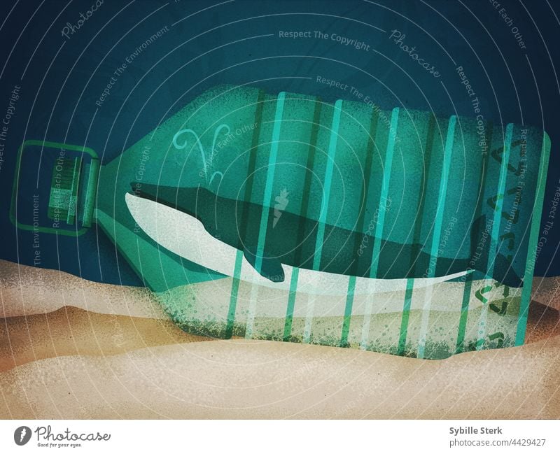 Wal in einer wiederverwertbaren Flasche auf dem Meeresgrund wiederverwendbare Flasche Kunststoffflasche Meeresboden MEER Klimakrise Ökologie Recycling Sealife