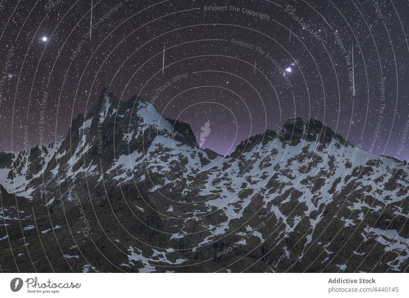 Verschneite Berge unter Sternenhimmel bei Nacht Berge u. Gebirge Schnee Himmel sternenklar Natur Hochland Landschaft Astronomie Galaxie Raum Schmuckkörbchen
