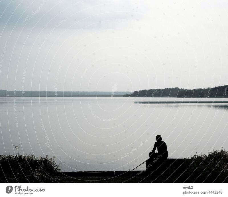Betrachtung Mensch Junger Mann Angler Einsamkeit Außenaufnahme Farbfoto Idylle Ferne leuchten Küste Schönes Wetter Horizont Wasser Landschaft Natur Umwelt Licht