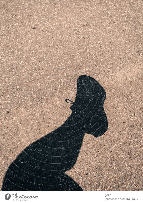 Warten in der Sommerhitze Bein Schatten Schattenspiel Licht Lichteinfall Sonnenlicht Kontrast Frau weiblich Silhouette Asphalt Straße übergeschlagenes Bein