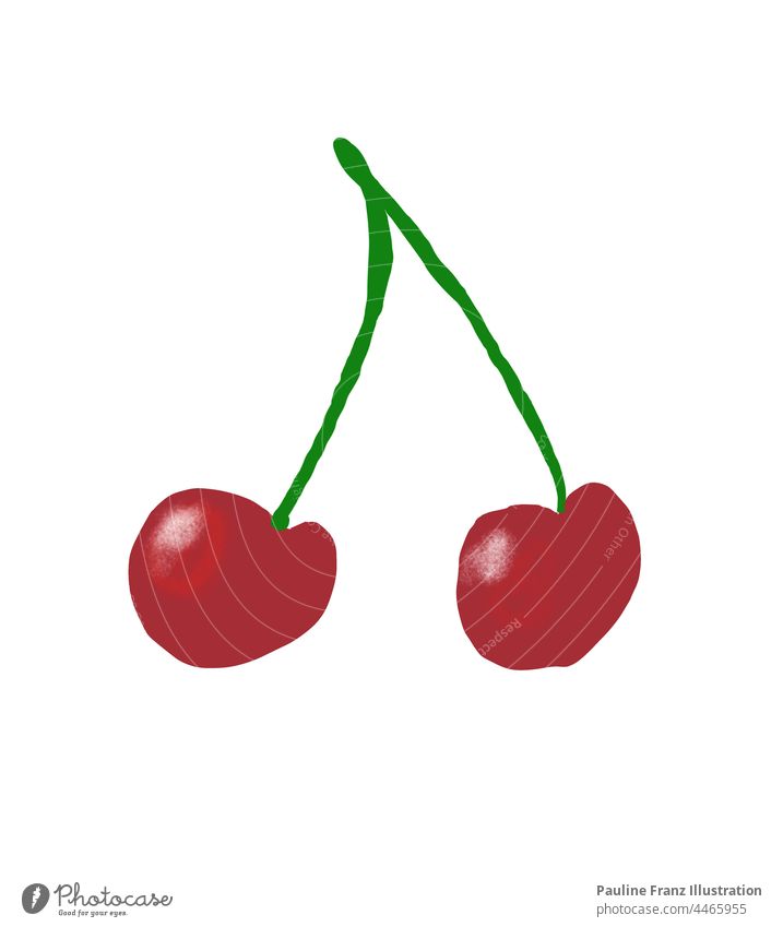 Zeichnung einer Kirsche rot grün Obst lecker zwei zwilling Sommer Frucht Früchte Obstsalat Kirschbaum Ohrring Kirschen reif